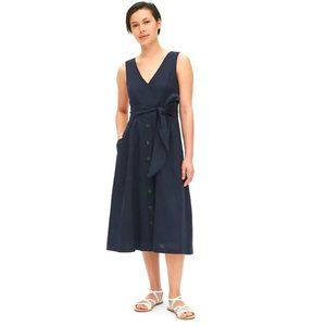 NWT Gap Linen Button Front Sleeveless Midi Dress